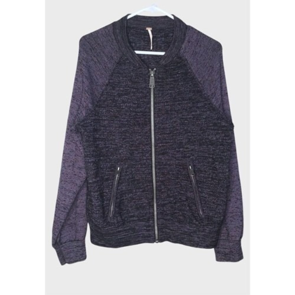 Free Free People Purple/Black Naomi Knit Zip Bomber Jacket Sweater Women M China